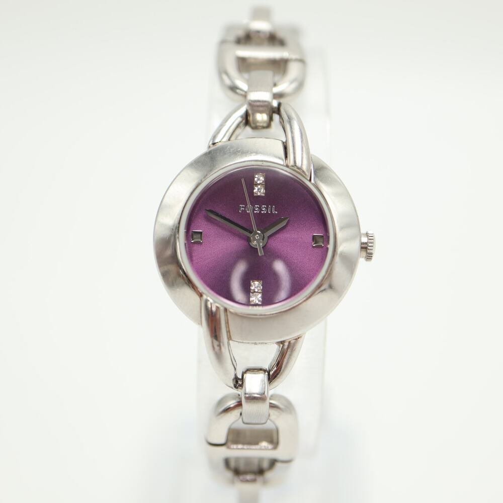 Fossil Womens Silver Tone 23mm Purple Round Watch Bracelet ES2428 w New Battery - Picture 5 of 12